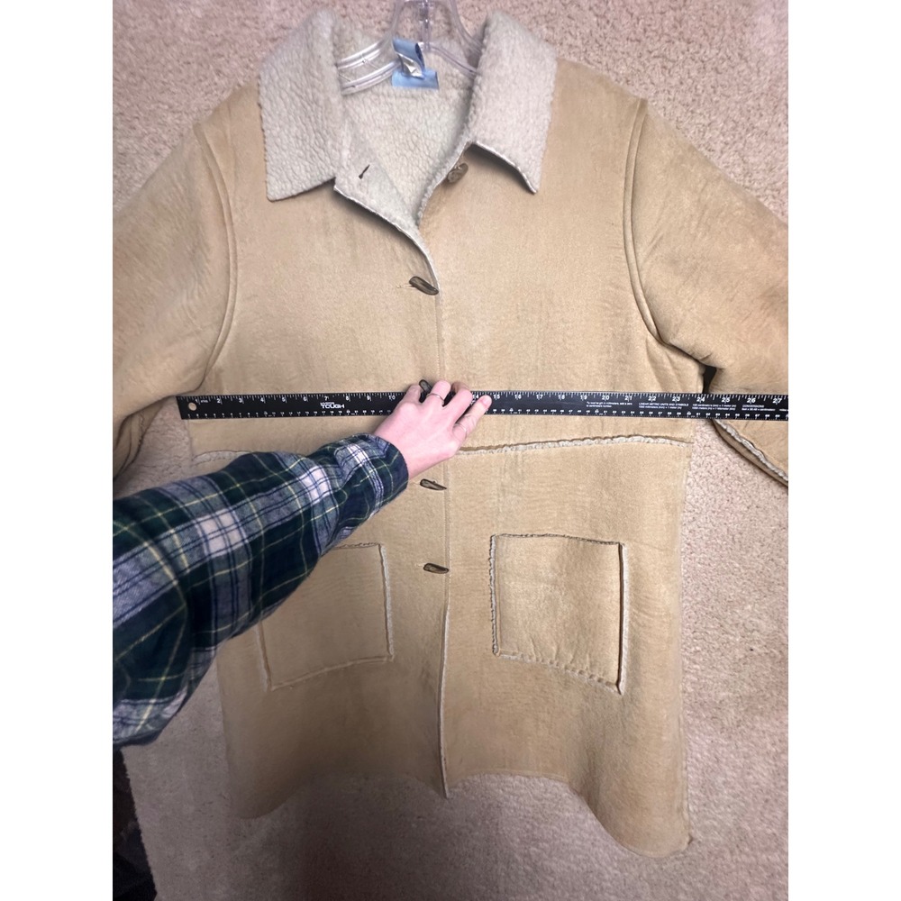 Sigrid Olsen Faux Suede Sherpa Coat Tan Large Y2K Boho - Picture 13 of 15
